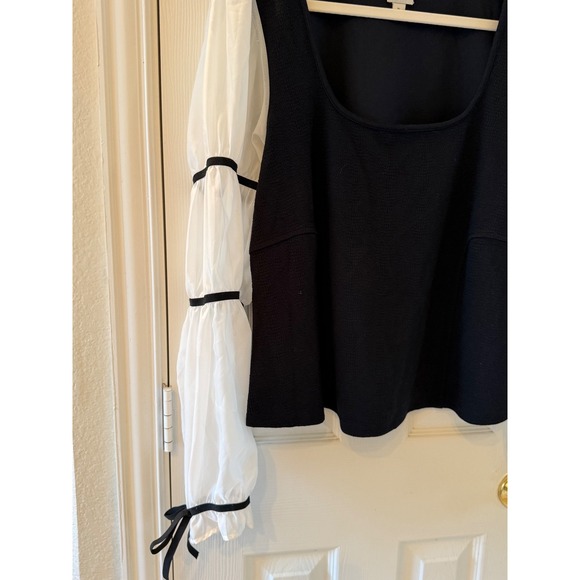 Maeve Anthropologie Black Top XL Sheer Puff Sleeve Tiered Romantic Blouse - Picture 3 of 8